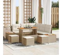 RMIHSJG Moderno set di divani da giardino con cuscino e vano portaoggetti beige in polyrattan per terrazza ed esterni, mobili modulari lounge con protezione UV e idrorepellente