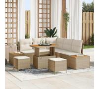RMIHSJG Moderno set di divani da giardino con cuscino e vano portaoggetti beige in polyrattan per terrazza ed esterni, mobili modulari lounge con copertura impermeabile e protezione dai raggi UV