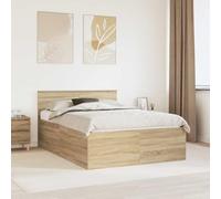 RMIHSJG Moderno telaio letto con testiera in rovere Sonoma 150 x 200 cm in legno per uno stile elegante e minimalista camera da letto, doghe robuste e stabili