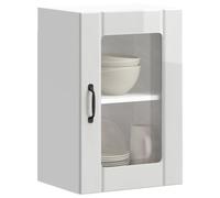 RMIHSJG Pensile da cucina con porta in vetro Lucca bianco lucido: armadio a parete con spazio per ciotole, piatti pentole