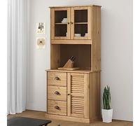 RMIHSJG Piano Comò VIGO 78x30x100 cm in Legno Massello di Pino con Ante in Vetro e Pomelli in Metallo, Soluzione Ideale per Aggiungere Spazio alla Credenza o al Buffet, Materiale