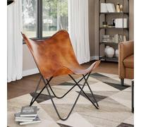 RMIHSJG Poltrona a farfalla, marrone, in vera pelle, design retrò, ergonomico, con schienale e seduta curvi, per il massimo comfort di seduta, durevole telaio in ferro verniciato a polvere
