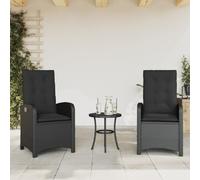 RMIHSJG Poltrona da giardino regolabile con cuscino, 2 pezzi, colore nero, polyrattan, PE rattan, per esterni, telaio in acciaio