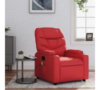 RMIHSJG Poltrona massaggiante rossa in ecopelle con funzione sdraiata manuale e massaggio vibrante, 6 punti massaggianti, seduta comoda, braccioli, porta bevande, tasca laterale