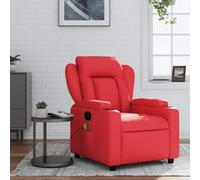 RMIHSJG Poltrona massaggiante rossa in ecopelle con funzione sdraiata manuale e massaggio vibrante, 6 punti di massaggio, comoda seduta, porta bevande, tasca laterale, telaio in legno solido e metallo