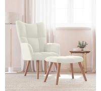 RMIHSJG Poltrona relax con sgabello in velluto bianco crema, comoda sedia con telaio in acciaio e gambe in legno, stabile poltrona da pranzo con imbottitura in schiuma e morbido rivestimento in