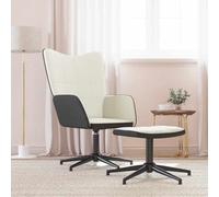 RMIHSJG Poltrona relax con sgabello in velluto bianco crema e PVC, girevole a 360 gradi, schienale resistente, design moderno con motivo quadrato, comoda imbottitura in gommapiuma,