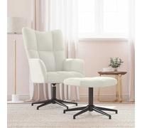 RMIHSJG Poltrona relax con sgabello, in velluto bianco crema, moderna sedia girevole con imbottitura e struttura in acciaio per un comfort ottimale e una lunga durata, elegante design quadrato