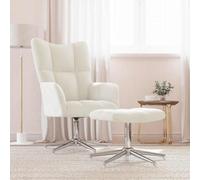 RMIHSJG Poltrona relax con sgabello, in velluto bianco crema, moderna sedia girevole con rotazione a 360 gradi e telaio in acciaio stabile per un comfort ottimale e una lunga durata