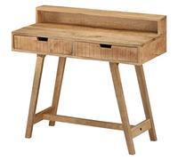 RMIHSJG Scrivania in legno di mango massiccio, 100 x 45 x 90 cm, stile vintage, con 2 cassetti, per ufficio e casa, robusto tavolo per computer in legno grezzo con piano stabile