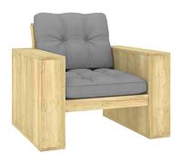 RMIHSJG Sedia da giardino con cuscino grigio in legno di pino impregnato per terrazza e balcone, comoda seduta per esterni con imbottitura resistente alle intemperie, 1 pezzo