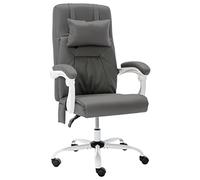 RMIHSJG Sedia massaggiante da ufficio in ecopelle grigia con schienale ergonomico e cuscino cervicale per il massimo comfort, sedia da scrivania regolabile in altezza con funzione reclinabile fino a