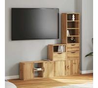 RMIHSJG Set Completo Mobile TV 4 Pezzi ODDA in Legno Massello di Pino con Contenitore, Ampio Spazio Portaoggetti per Riviste Libri DVD, Design Modulare per Impilamento e Layout