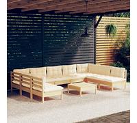 RMIHSJG Set da 10 pezzi da giardino con cuscino in legno di pino massiccio, robusto mobili da terrazza per relax e convivialità, design modulare per una combinazione individuale,