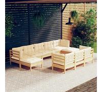 RMIHSJG Set da 10 pezzi da giardino con cuscino in legno di pino massiccio, robusto mobili da terrazza per relax e convivialità, design modulare per una combinazione personalizzata,