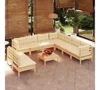 RMIHSJG Set da 10 pezzi da giardino con cuscino in legno di pino massiccio, robusto mobili da terrazza per relax e convivialità, design modulare per una combinazione individuale,