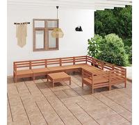 RMIHSJG Set da 10 pezzi da giardino in legno di pino massello marrone miele con design pallet per terrazza e giardino, mobili da esterno resistenti alle intemperie con struttura modulare