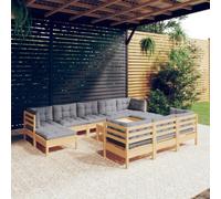 RMIHSJG Set da 11 pezzi da giardino con cuscino grigio in legno di pino massiccio, robusto mobili da terrazza per relax e convivialità, design modulare per la combinazione individuale,