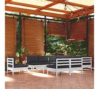 RMIHSJG Set da 11 pezzi da giardino con cuscino in legno massello di pino bianco, robusto mobili da terrazza per relax e convivialità, design modulare per la combinazione individuale,
