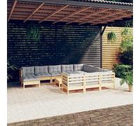 RMIHSJG Set da 12 pezzi da giardino con cuscino grigio in legno di pino massiccio, robusto mobili da terrazza per relax e socializzazione all'aperto, design modulare per personalizzare
