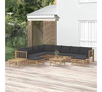 RMIHSJG Set da 12 pezzi da giardino in bambù con cuscino grigio scuro, robusto divano da esterno con comoda imbottitura e pratico tavolo, durevole mobili in rattan per terrazza