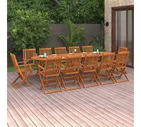 RMIHSJG Set da 13 pezzi da giardino in legno massello di acacacia 280 x 90 x 75 cm, resistente alle intemperie, pieghevole e tavolo per terrazza, mobili da esterno durevoli con trattamento dell'olio