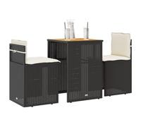 RMIHSJG Set da 3 pezzi da bistrot con cuscino nero in polyrattan, set da mobili da giardino con poltrone in rattan PE e tavolo in legno di acacia per terrazzo, con rivestimenti rimovibili e