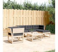 RMIHSJG Set da 5 pezzi da giardino con cuscino in legno di pino massiccio, elegante design a doghe per una ventilazione ottimale e un drenaggio dell'acqua, comodo set di seduta con cuscini imbottiti