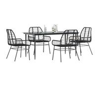 RMIHSJG Set da 5 pezzi da giardino in polyrattan nero con piano in vetro, robusto telaio in acciaio, resistente alle intemperie, per terrazze e giardini, in rattan PE resistente