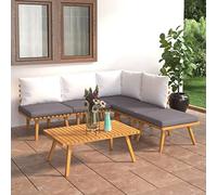 RMIHSJG Set da 6 pezzi da giardino con cuscino in legno massello di acacia per terrazze e esterni, resistente alle intemperie, con fascino rustico e configurazione modulare,