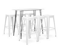 RMIHSJG Set da bar bianco con tavolo e sgabelli per bar, giardino e soggiorno, design moderno in metallo robusto e MDF, pratico set impilabile per interni ed esterni
