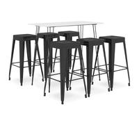 RMIHSJG Set da bar bianco e nero con design moderno per bar, pub e giardino - Sgabello impilabile e robusto tavolo in MDF e metallo per interni ed esterni