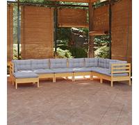 RMIHSJG Set da giardino da 8 pezzi con cuscino grigio in legno di pino massiccio, mobili modulari per il relax e la convivialità, set da esterno robusto con comodo cuscino da giardino