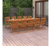 RMIHSJG Set da pranzo da giardino, 280 x 90 x 75 cm, in legno massiccio di acacia, resistente alle intemperie, pieghevole e tavolo per terrazza. Questo set da pranzo da giardino da 11 pezzi in legno