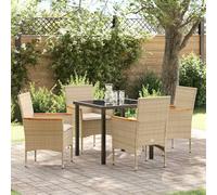RMIHSJG Set da pranzo da giardino con cuscino, 5 pezzi, beige, in rattan sintetico, per terrazza, con piano in vetro e cuscino resistente alle intemperie, per l'estate e pomeriggi rilassanti