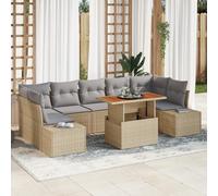 RMIHSJG Set da pranzo da giardino con cuscino, beige, poly rattan, in acacacia, per terrazzo e balcone, altezza del tavolo regolabile, resistente alle intemperie e durevole, comoda seduta