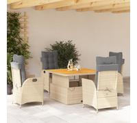 RMIHSJG Set da pranzo da giardino con cuscino, beige, poly rattan, schienale e piano del tavolo regolabili, rivestimenti rimovibili, durevole rattan PE per terrazza, resistente alle intemperie