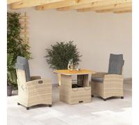 RMIHSJG Set da pranzo da giardino con cuscino, beige, poly rattan, schienale e piano del tavolo, rivestimenti rimovibili, durevole rattan PE per terrazza, relax all'aperto