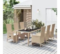 RMIHSJG Set da pranzo da giardino con cuscino, beige, polyrattan, resistente alle intemperie, in rattan sintetico, con struttura in acciaio verniciato a polvere e pratico tavolo, design modulare