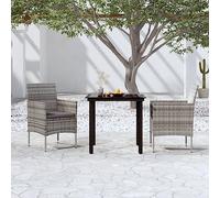 RMIHSJG Set da pranzo da giardino con cuscino grigio e nero, telaio in acciaio verniciato a polvere e rattan PE impermeabile per stabilità, piano in vetro facile da pulire, perfetto