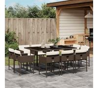RMIHSJG Set da pranzo da giardino con cuscino, marrone, in polyrattan, pieghevole, con vano portaoggetti e piano in vetro, per terrazze, set da 11 pezzi, colore marrone