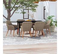 RMIHSJG Set da pranzo da giardino con cuscino, marrone, set da pranzo in rattan PE e acciaio con piano in vetro. Questo elegante set da 7 pezzi in marrone diventa il punto centrale
