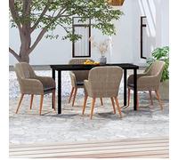 RMIHSJG Set da pranzo da giardino con cuscino marrone, telaio in acciaio verniciato a polvere e rattan PE impermeabile per terrazza, con cuscini imbottiti rimovibili e tavolo in vetro