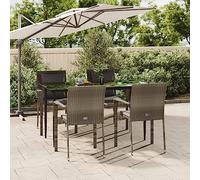 RMIHSJG Set da pranzo da giardino con cuscino, nero e grigio, in rattan sintetico, resistente alle intemperie, con telaio in acciaio e lastra in vetro temperato, design modulare, comodo