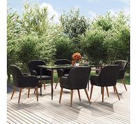 RMIHSJG Set da pranzo da giardino con cuscino nero in legno di acacia e telaio in acciaio per terrazzo. Questo elegante set da 7 pezzi da giardino in nero diventa il centro della vostra