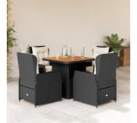 RMIHSJG Set da pranzo da giardino con cuscino, nero, in polyrattan, schienale regolabile e piano del tavolo, rivestimento rimovibile, resistente rattan sintetico, tavolo in legno di acacacia, mobili
