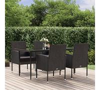 RMIHSJG Set da pranzo da giardino con cuscino, nero, in rattan sintetico, resistente alle intemperie, con telaio in acciaio e lastra in vetro temperato, per terrazze, sedie da giardino con cuscino