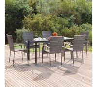 RMIHSJG Set da pranzo da giardino in polyrattan grigio con struttura in polietilene intrecciato e telaio in acciaio, per terrazze e giardino, mobili resistenti alle intemperie, con piano in vetro