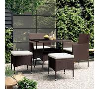 RMIHSJG Set da pranzo da giardino in polyrattan marrone con tavolo e sedie, 4 cuscini e 2 sgabelli, resistente alle intemperie, in rattan PE con telaio in acciaio verniciato a polvere