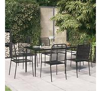 RMIHSJG Set da pranzo da giardino nero con corda di cotone e telaio in acciaio, mobili da esterno per terrazza e cucina, resistente treccia e struttura in acciaio verniciato a polvere, 7 pezzi